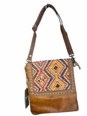 Myra Bag Hazelnut Touch Canvas Hairon Leather Shoulder Bag S-5753 NWT